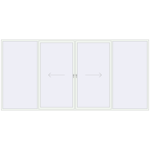 Металопластикові розсувні двері 5000x2400 мм Чотиристулкові з центральним відкриванням (комплектація: За замовчуванням). Вид зсередини Купити Розсувні терасні двері 5000x2400 мм REHAU SYNEGO (Похило-зсувні) Білий (RAL 9016) з двох сторін