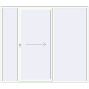 Металопластикові розсувні двері 2400x2100 мм Тристулкові з правим відкриванням (комплектація: За замовчуванням). Вид зсередини Купити Розсувні терасні двері 2400x2100 мм REHAU Euro 60 (Похило-зсувні) Білий (RAL 9016) з двох сторін