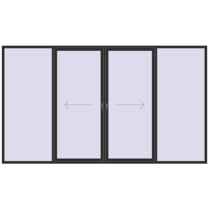 Металопластикові розсувні двері 4000x2300 мм Чотиристулкові з центральним відкриванням (комплектація: Оптимальна). Вид зсередини Купити Розсувні терасні двері 4000x2300 мм REHAU GENEO Похило-зсувні двері