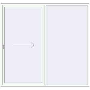 Металопластикові розсувні двері 2300x2200 мм Двостулкові з правим відкриванням (комплектація: За замовчуванням). Вид зсередини Купити Розсувні терасні двері 2300x2200 мм REHAU Euro 60 (Похило-зсувні) Білий (RAL 9016) з двох сторін