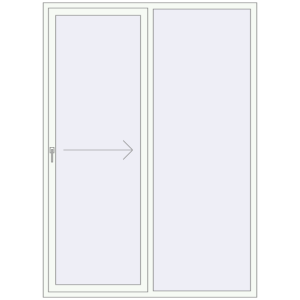 Металопластикові розсувні двері 1700x2340 мм Двостулкові з правим відкриванням (комплектація: За замовчуванням). Вид зсередини Купити Розсувні терасні двері 1700x2340 мм REHAU SYNEGO SLIDE Білий (RAL 9016) з двох сторін