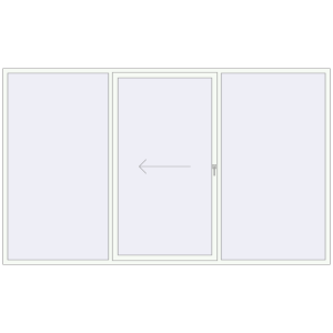 Металопластикові розсувні двері 3500x2100 мм Тристулкові з лівим відкриванням (комплектація: Преміум). Вид зсередини Купити Розсувні терасні двері 3500x2100 мм REHAU SYNEGO (Похило-зсувні) Білий (RAL 9016) з двох сторін