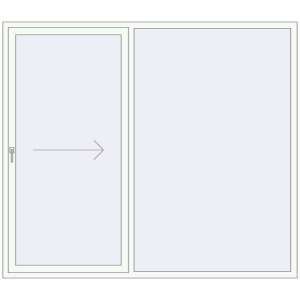 Металопластикові розсувні двері 2300x2000 мм Двостулкові з правим відкриванням (комплектація: Базова). Вид зсередини Купити Розсувні терасні двері 2300x2000 мм REHAU Euro 60 (Похило-зсувні) Білий (RAL 9016) з двох сторін