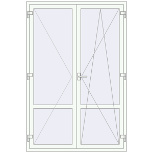 Металопластикові балконні двері 1400x2100 мм Двостулкові з імпостом (комплектація: Базова). Вид зсередини Купити Балконні двері 1400x2100 мм REHAU Euro 60 Білий (RAL 9016) з двох сторін