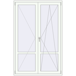 Металопластикові балконні двері 1300x2000 мм Двостулкові з імпостом (комплектація: За замовчуванням). Вид зсередини Купити Балконні двері 1300x2000 мм REHAU Euro 60 Білий (RAL 9016) з двох сторін