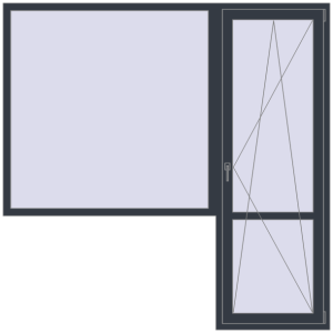 Металопластикові балконні двері 2150x2150 мм з вікном ліворуч (комплектація: Базова). Вид зсередини Купити Балконні двері 2150x2150 мм REHAU Euro 70