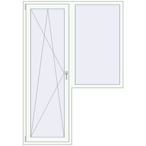 Металопластикові балконні двері 1480x2120 мм з вікном праворуч (комплектація: Базова). Вид зсередини Купити Балконні двері 1480x2120 мм REHAU Euro 60