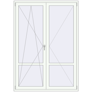 Металопластикові балконні двері 1500x2100 мм Двостулкові з імпостом (комплектація: За замовчуванням). Вид зсередини Купити Балконні двері 1500x2100 мм REHAU Euro 70 Білий (RAL 9016) з двох сторін