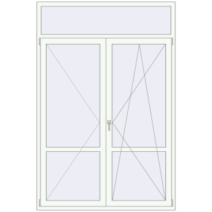Металопластикові балконні двері 1600x2400 мм Двостулкові з фрамугою (комплектація: Базова). Вид зсередини Купити Балконні двері 1600x2400 мм REHAU SYNEGO MD Білий (RAL 9016) з двох сторін