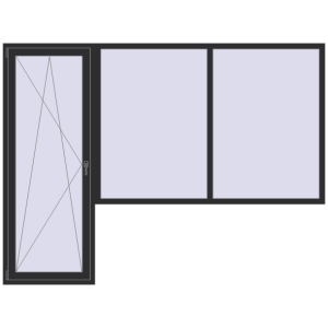Металопластикові балконні двері 2800x2100 мм З вікном праворуч (комплектація: Базова). Вид зсередини Купити Балконні двері 2800x2100 мм REHAU Euro 60 ANTHRACITE_GREY_GLATT з двох сторін