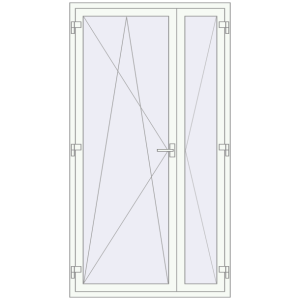 Металопластикові балконні двері 1200x2200 мм Двостулкові (комплектація: Базова). Вид зсередини Купити Балконні двері 1200x2200 мм REHAU Euro 60 Білий (RAL 9016) з двох сторін