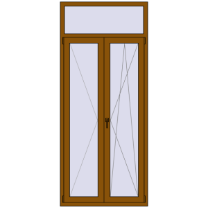 Металопластикові балконні двері 1030x2400 мм Двостулкові з фрамугою (комплектація: Базова). Вид зсередини Купити Балконні двері 1030x2400 мм REHAU Euro 60 GOLDEN OAK з двох сторін