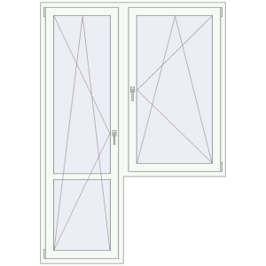Металопластикові балконні двері 1560x2200 мм З вікном праворуч (комплектація: Базова). Вид зсередини Купити Балконні двері 1560x2200 мм REHAU Euro 60 Білий (RAL 9016) з двох сторін
