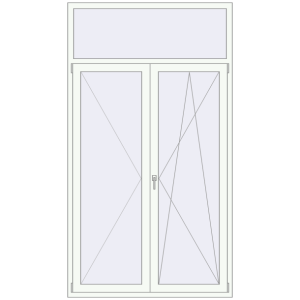 Металопластикові балконні двері 1399x2500 мм Двостулкові з фрамугою (комплектація: За замовчуванням). Вид зсередини Купити Балконні двері 1399x2500 мм REHAU Euro 70 Білий (RAL 9016) з двох сторін
