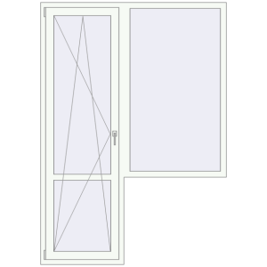 Металопластикові балконні двері 1560x2200 мм З вікном праворуч (комплектація: Базова). Вид зсередини Купити Балконні двері 1560x2200 мм REHAU Euro 60 Білий (RAL 9016) з двох сторін