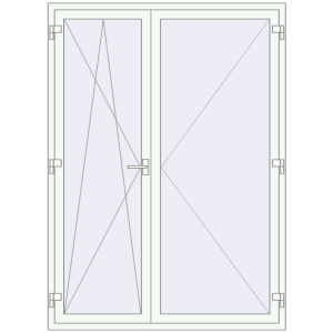 Металопластикові балконні двері 1500x2060 мм Двостулкові (комплектація: За замовчуванням). Вид зсередини Купити Балконні двері 1500x2060 мм REHAU Euro 70 Білий (RAL 9016) з двох сторін