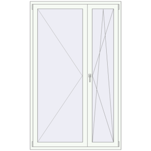 Металопластикові балконні двері 1350x2200 мм Двостулкові (комплектація: За замовчуванням). Вид зсередини Купити Балконні двері 1350x2200 мм REHAU Euro 60 Білий (RAL 9016) з двох сторін