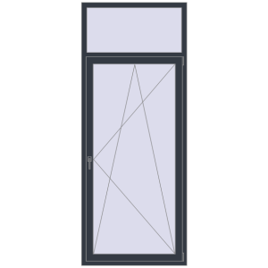 Металопластикові балконні двері 1000x2500 мм Одностулкові з фрамугою (комплектація: За замовчуванням). Вид зсередини Купити Балконні двері 1000x2500 мм REHAU Euro 70 ANTHRACITE_GREY_STRUKTURAL з двох сторін