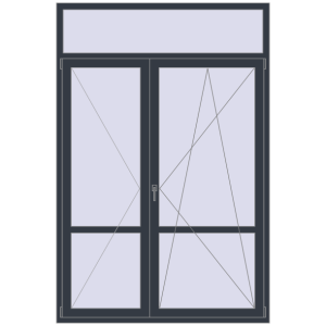 Металопластикові балконні двері 1600x2400 мм Двостулкові з фрамугою (комплектація: Оптимальна). Вид зсередини Купити Балконні двері 1600x2400 мм REHAU SYNEGO MD ANTHRACITE_GREY_STRUKTURAL з двох сторін