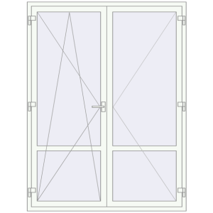 Металопластикові балконні двері 1600x2100 мм Двостулкові з імпостом (комплектація: За замовчуванням). Вид зсередини Купити Балконні двері 1600x2100 мм REHAU Euro 60 Білий (RAL 9016) з двох сторін