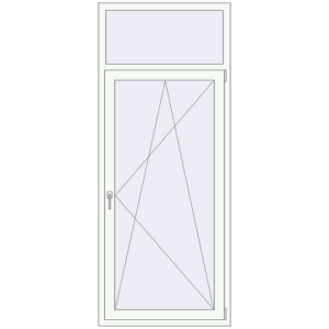 Металопластикові балконні двері 900x2200 мм Одностулкові з фрамугою (комплектація: За замовчуванням). Вид зсередини Купити Балконні двері 900x2200 мм REHAU SYNEGO MD Білий (RAL 9016) з двох сторін