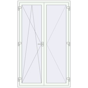 Металопластикові балконні двері 1280x2100 мм Двостулкові (комплектація: За замовчуванням). Вид зсередини Купити Балконні двері 1280x2100 мм REHAU Euro 60 Білий (RAL 9016) з двох сторін