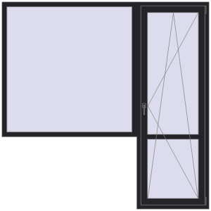 Металопластикові балконні двері 2150x2150 мм З вікном ліворуч (комплектація: Оптимальна). Вид зсередини Купити Балконні двері 2150x2150 мм REHAU Euro 60 BLACK_ULTI-MATT з двох сторін