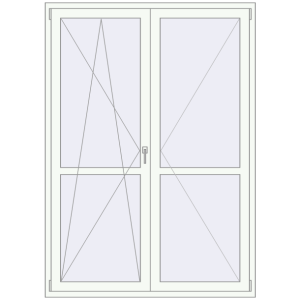 Металопластикові балконні двері 1500x2100 мм Двостулкові з імпостом (комплектація: За замовчуванням). Вид зсередини Купити Балконні двері 1500x2100 мм REHAU Euro 60 Білий (RAL 9016) з двох сторін