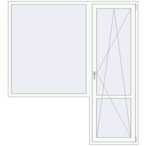 Металопластикові балконні двері 2000x2200 мм З вікном ліворуч (комплектація: Базова). Вид зсередини Купити Балконні двері 2000x2200 мм REHAU Euro 70 Білий (RAL 9016) з двох сторін