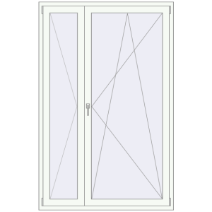 Металопластикові балконні двері 1360x2100 мм Двостулкові (комплектація: За замовчуванням). Вид зсередини Купити Балконні двері 1360x2100 мм REHAU Euro 60 Білий (RAL 9016) з двох сторін