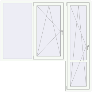 Металопластикові балконні двері 2100x2100 мм З вікном ліворуч (комплектація: Оптимальна). Вид зсередини Купити Балконні двері 2100x2100 мм REHAU Euro 70 Білий (RAL 9016) з двох сторін