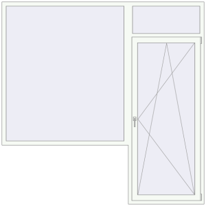 Металопластикові балконні двері 2400x2400 мм З фрамугою та вікном ліворуч (комплектація: Базова). Вид зсередини Купити Балконні двері 2400x2400 мм REHAU SYNEGO MD Білий (RAL 9016) з двох сторін