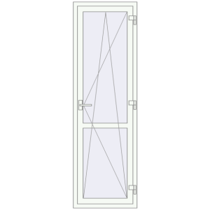 Металопластикові балконні двері 650x2100 мм Одинарні з імпостом (комплектація: За замовчуванням). Вид зсередини Купити Балконні двері 650x2100 мм REHAU Euro 70 Білий (RAL 9016) з двох сторін
