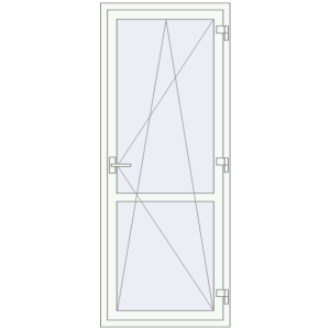 Металопластикові балконні двері 810x2010 мм Одинарні з імпостом (комплектація: За замовчуванням). Вид зсередини Купити Балконні двері 810x2010 мм REHAU SYNEGO MD Білий (RAL 9016) з двох сторін