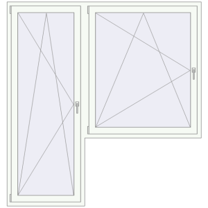Металопластикові балконні двері 2000x2100 мм з вікном праворуч (комплектація: Базова). Вид зсередини Купити Балконні двері 2000x2100 мм REHAU Euro 60