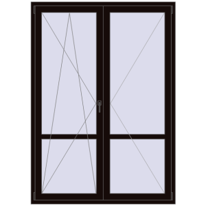 Металопластикові балконні двері 1500x2100 мм Двостулкові з імпостом (комплектація: Базова). Вид зсередини Купити Балконні двері 1500x2100 мм REHAU Euro 60 BLACK_BROWN з двох сторін