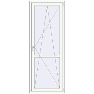 Металопластикові балконні двері 800x2100 мм Одинарні з імпостом (комплектація: За замовчуванням). Вид зсередини Купити Балконні двері 800x2100 мм REHAU Euro 70 Білий (RAL 9016) з двох сторін