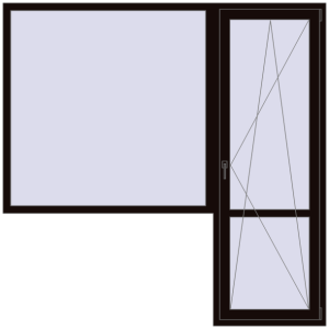 Металопластикові балконні двері 2150x2150 мм з вікном ліворуч (комплектація: Базова). Вид зсередини Купити Балконні двері 2150x2150 мм REHAU Euro 70