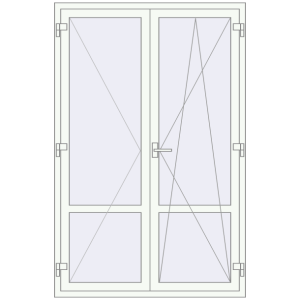 Металопластикові балконні двері 1300x2000 мм Двостулкові з імпостом (комплектація: За замовчуванням). Вид зсередини Купити Балконні двері 1300x2000 мм REHAU Euro 60 Білий (RAL 9016) з двох сторін