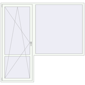 Металопластикові балконні двері 2350x2230 мм З вікном праворуч (комплектація: Базова). Вид зсередини Купити Балконні двері 2350x2230 мм REHAU Euro 60 Білий (RAL 9016) з двох сторін