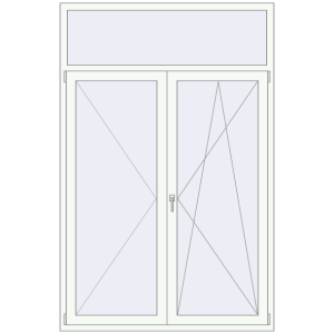 Металопластикові балконні двері 1500x2300 мм Двостулкові з фрамугою (комплектація: За замовчуванням). Вид зсередини Купити Балконні двері 1500x2300 мм REHAU Euro 70 Білий (RAL 9016) з двох сторін