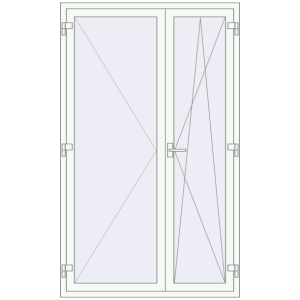 Металопластикові балконні двері 1280x2100 мм Двостулкові (комплектація: За замовчуванням). Вид зсередини Купити Балконні двері 1280x2100 мм REHAU Euro 70 Білий (RAL 9016) з двох сторін