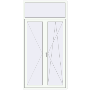 Металопластикові балконні двері 1200x2400 мм Двостулкові з фрамугою (комплектація: За замовчуванням). Вид зсередини Купити Балконні двері 1200x2400 мм REHAU Euro 60 Білий (RAL 9016) з двох сторін