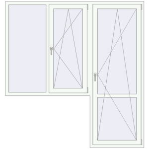 Металопластикові балконні двері 2055x2170 мм З вікном ліворуч (комплектація: Базова). Вид зсередини Купити Балконні двері 2055x2170 мм REHAU Euro 70 Білий (RAL 9016) з двох сторін