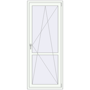 Металопластикові балконні двері 810x2010 мм Одинарні з імпостом (комплектація: За замовчуванням). Вид зсередини Купити Балконні двері 810x2010 мм REHAU SYNEGO MD Білий (RAL 9016) з двох сторін