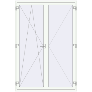 Металопластикові балконні двері 1500x2200 мм Двостулкові (комплектація: За замовчуванням). Вид зсередини Купити Балконні двері 1500x2200 мм REHAU Euro 70 Білий (RAL 9016) з двох сторін