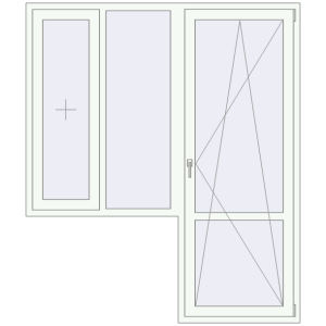 Металопластикові балконні двері 1800x2100 мм З вікном ліворуч (комплектація: Базова). Вид зсередини Купити Балконні двері 1800x2100 мм REHAU SYNEGO MD Білий (RAL 9016) з двох сторін