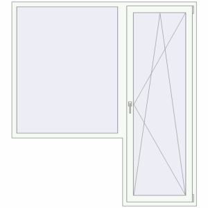 Металопластикові балконні двері 1900x2100 мм з вікном ліворуч (комплектація: Преміум). Вид зсередини Купити Балконні двері 1900x2100 мм REHAU Euro 60