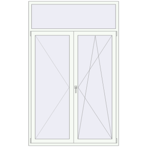 Металопластикові балконні двері 1500x2400 мм Двостулкові з фрамугою (комплектація: За замовчуванням). Вид зсередини Купити Балконні двері 1500x2400 мм REHAU Euro 60 Білий (RAL 9016) з двох сторін