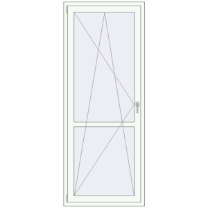 Металопластикові балконні двері 870x2190 мм Одинарні з імпостом (комплектація: За замовчуванням). Вид зсередини Купити Балконні двері 870x2190 мм REHAU SYNEGO MD Білий (RAL 9016) з двох сторін